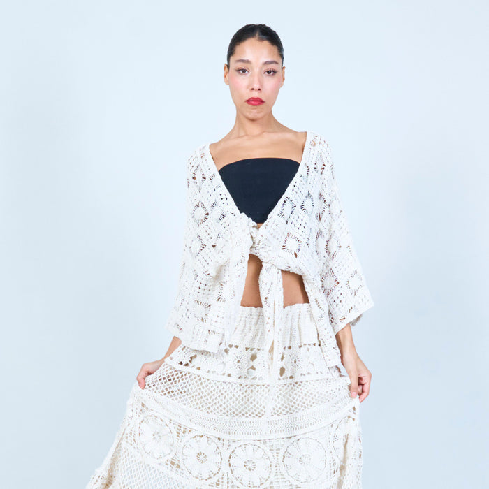 Handcrafted crochet tie-front cardigan wholesale