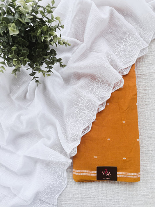 Handloom cotton suit set with white dupatta