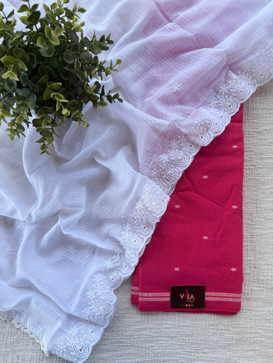Handloom cotton suit set with white dupatta