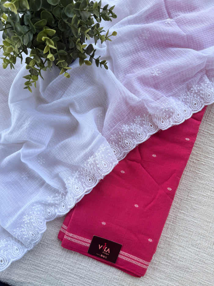 Handloom cotton suit set with white dupatta
