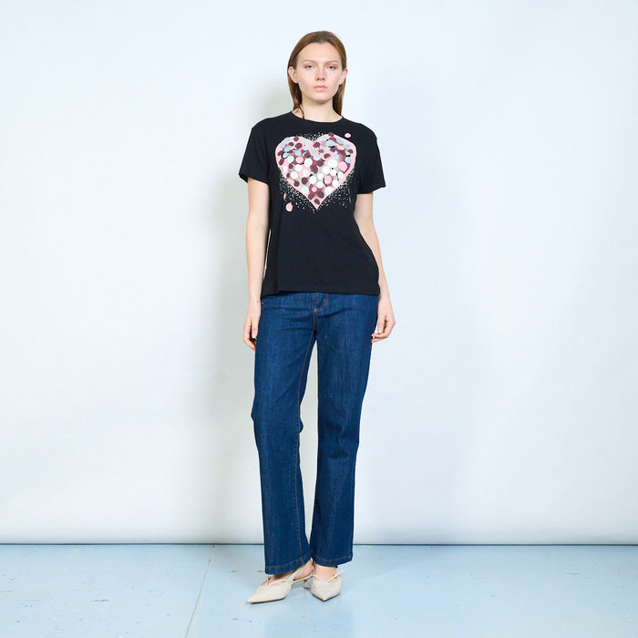 Heart graphic polka dot embellished short sleeve t shirt wholesale
