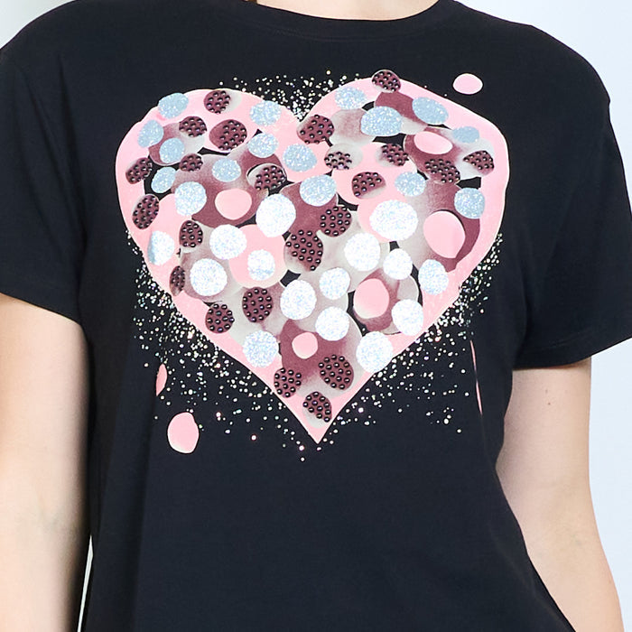 Heart graphic polka dot embellished short sleeve t shirt wholesale
