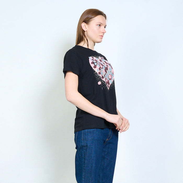 Heart graphic polka dot embellished short sleeve t shirt wholesale