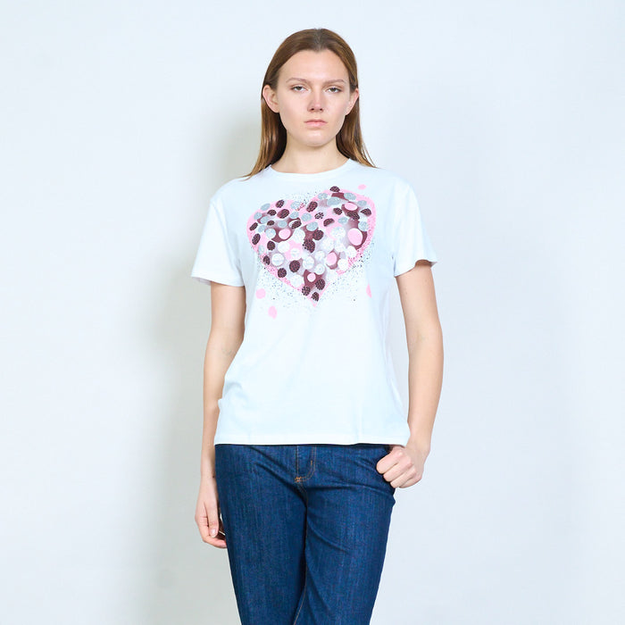 Heart graphic polka dot embellished short sleeve t shirt wholesale