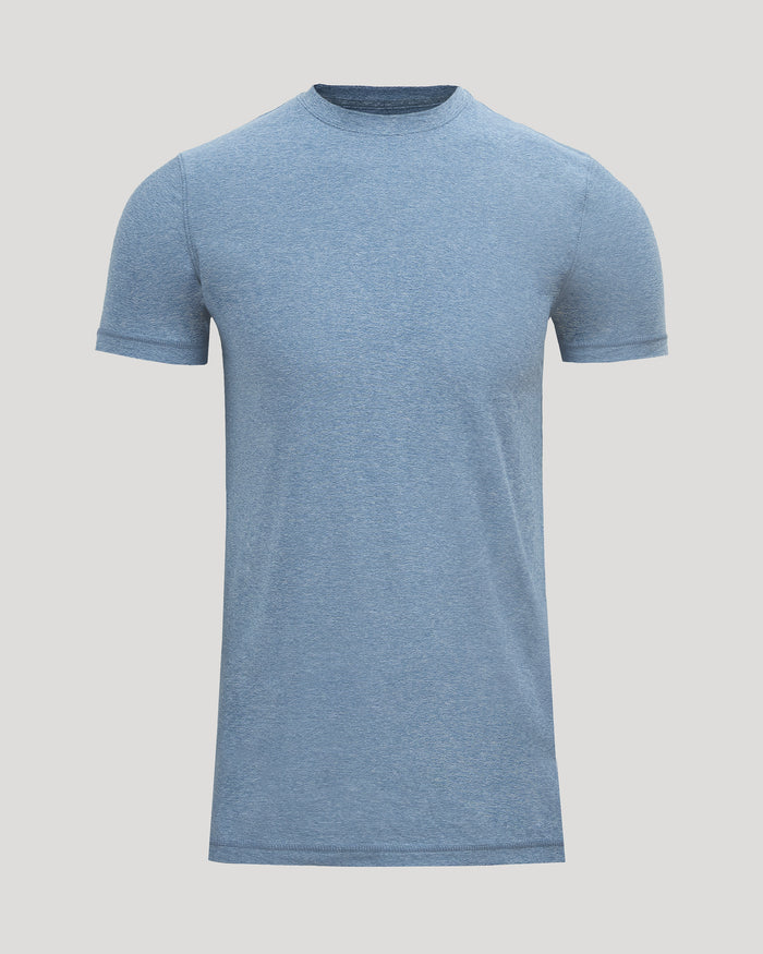Heather Azul Tall Active Crew Neck 2.0 T-shirt, light-blue, flat display.