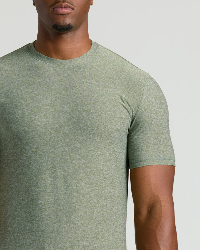 Heather Juniper Tall Active Crew Neck 2.0 on model's upper torso.
