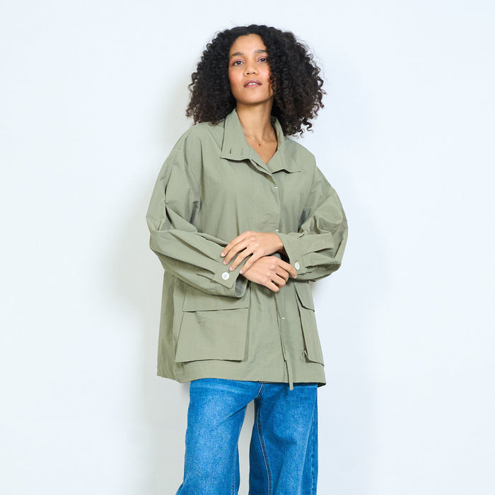High neck drawstring waist oversized utility jacket wholesale