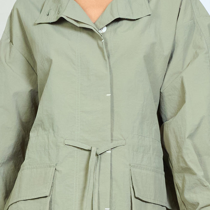 High neck drawstring waist oversized utility jacket wholesale