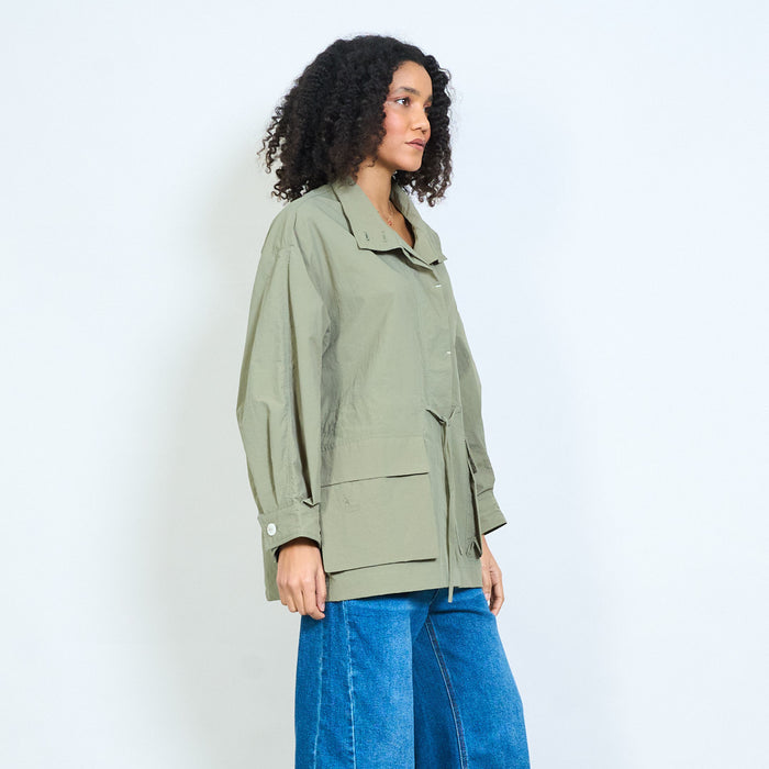 High neck drawstring waist oversized utility jacket wholesale