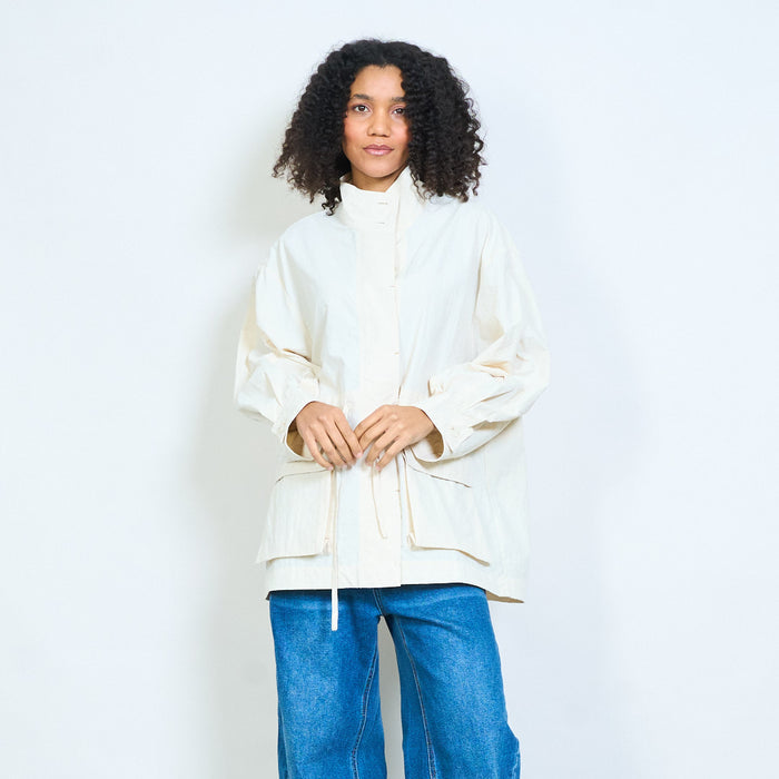 High neck drawstring waist oversized utility jacket wholesale