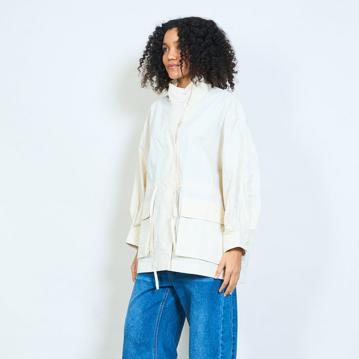 High neck drawstring waist oversized utility jacket wholesale