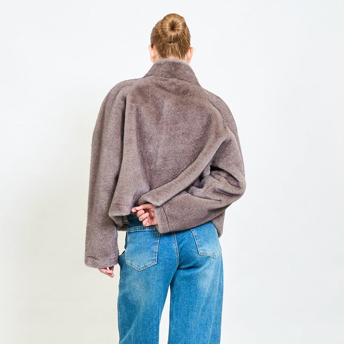 High neck minimal faux fur short jacket wholesale