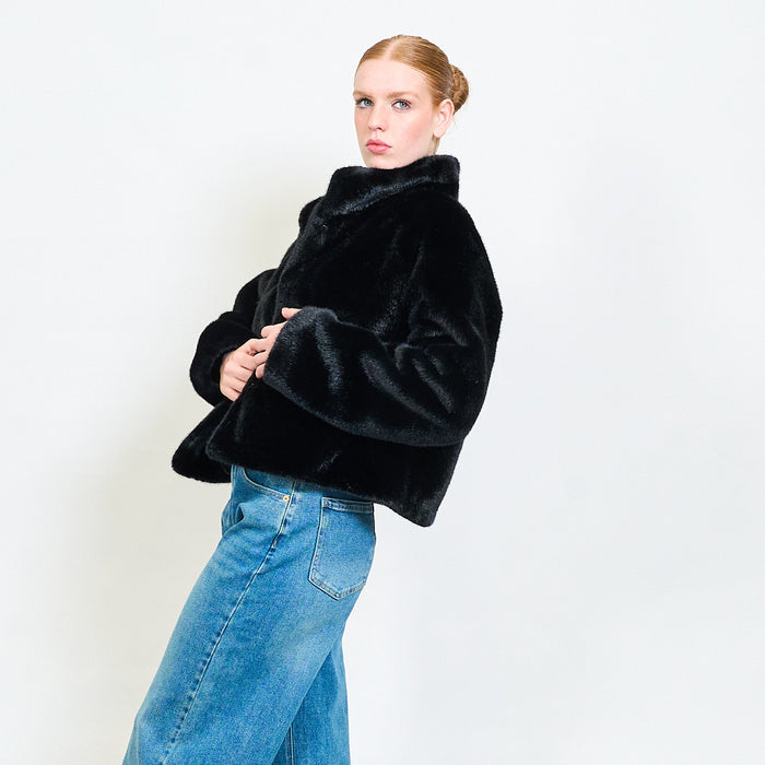 High neck minimal faux fur short jacket wholesale