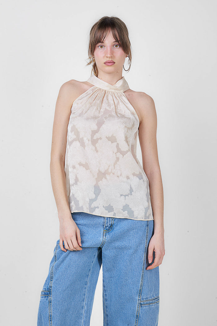 High neck sleeveless jacquard blouse wholesale