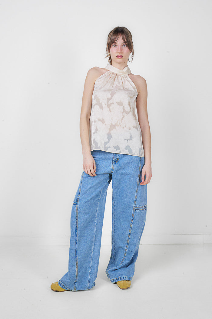 High neck sleeveless jacquard blouse wholesale