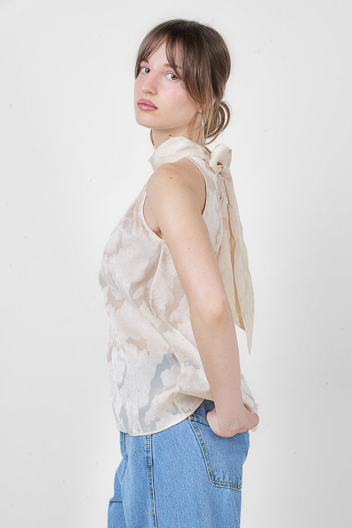 High neck sleeveless jacquard blouse wholesale