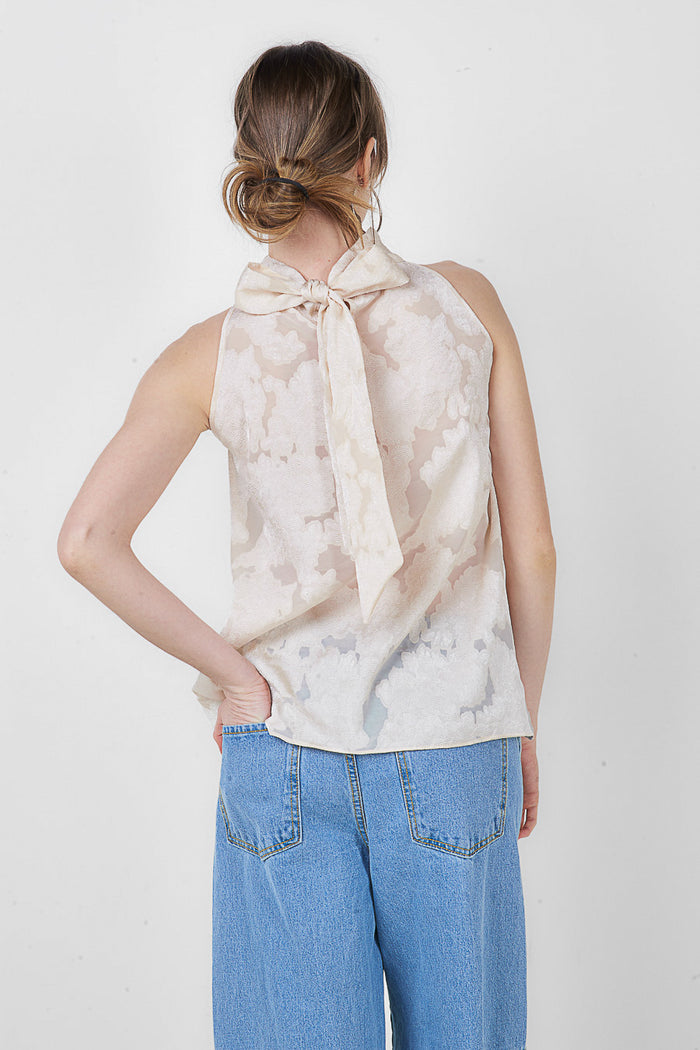 High neck sleeveless jacquard blouse wholesale