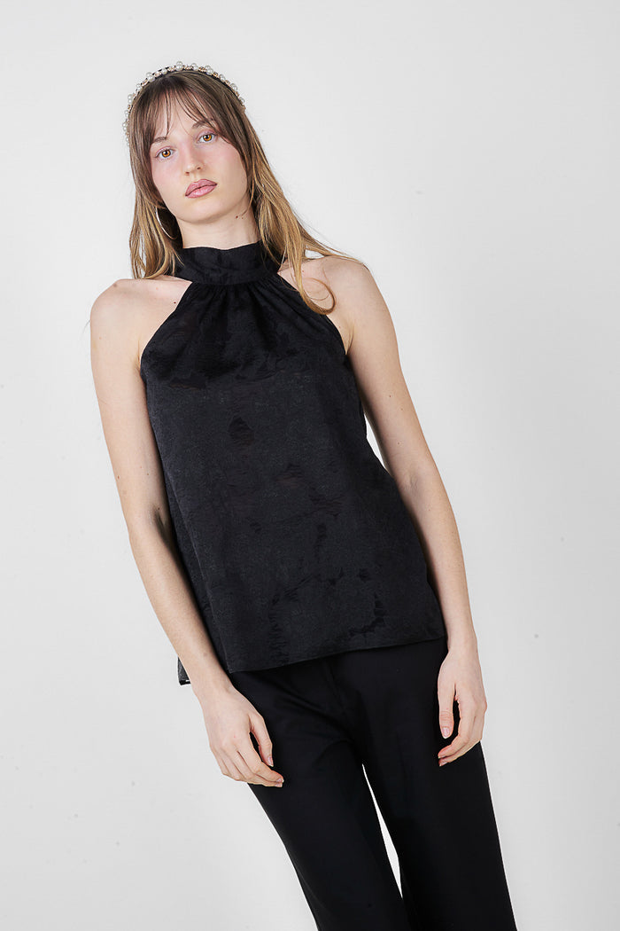 High neck sleeveless jacquard blouse wholesale