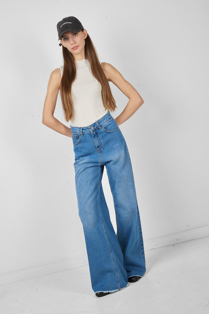 High waist flared wide leg denim jeans wholesale
