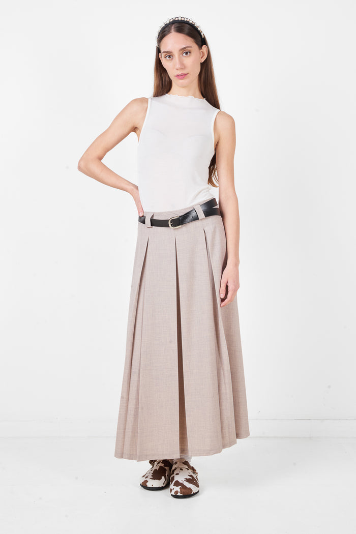 High waist pleated maxi skirt with structured silhouette and fluid drape wholesale