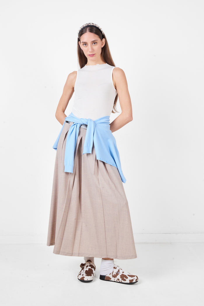 High waist pleated maxi skirt with structured silhouette and fluid drape wholesale