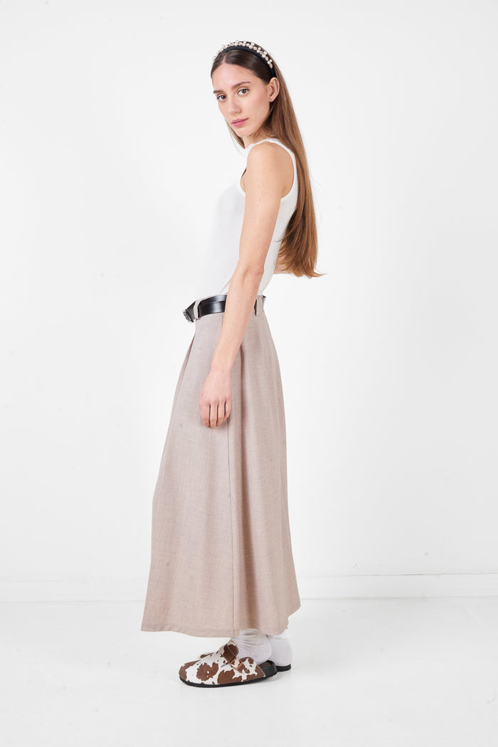High waist pleated maxi skirt with structured silhouette and fluid drape wholesale