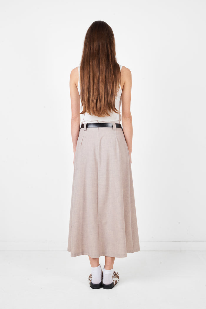 High waist pleated maxi skirt with structured silhouette and fluid drape wholesale