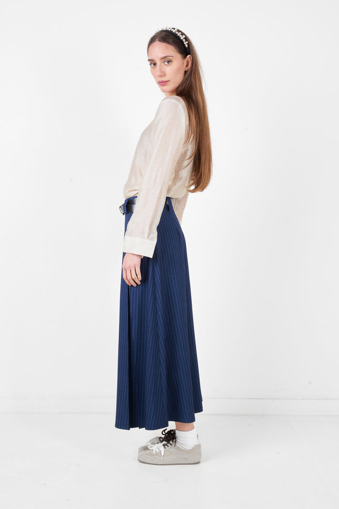 High waist pleated maxi skirt with subtle check pattern and fluid silhouette wholesale