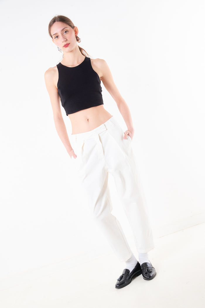 High waist pleated straight leg trouser with side pocket wholesale
