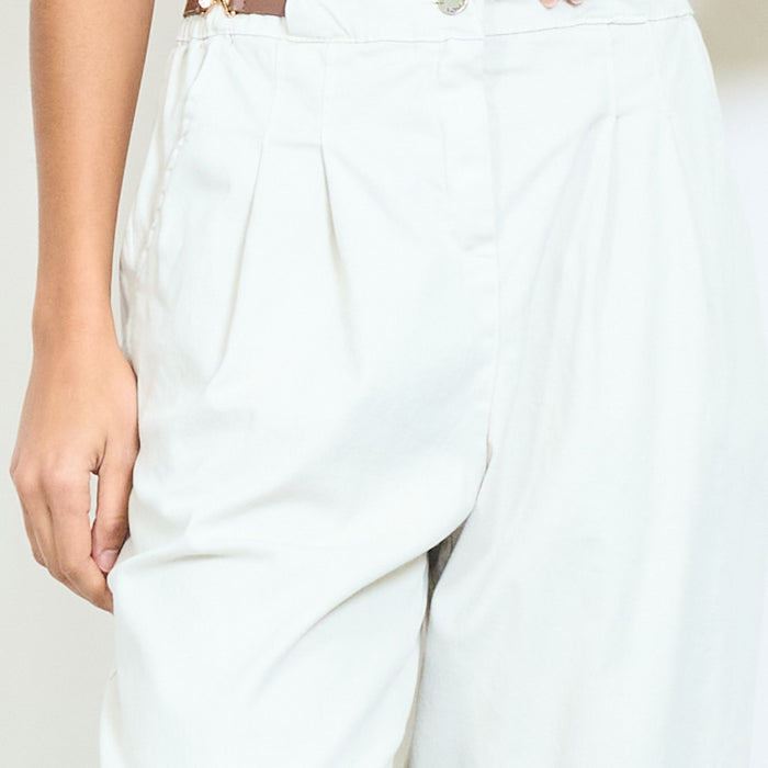 High waist pleated tapered trousers with decorative side buckle detail wholesale