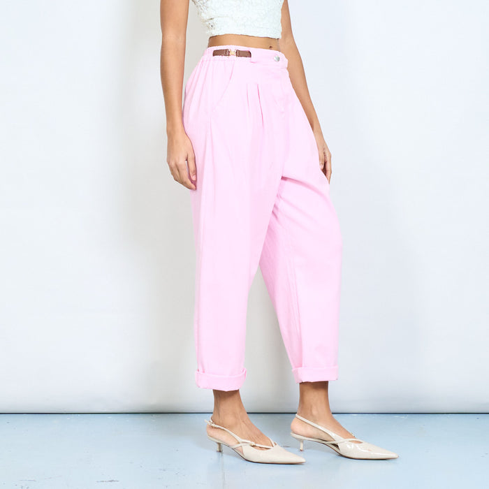 High waist pleated tapered trousers with decorative side buckle detail wholesale
