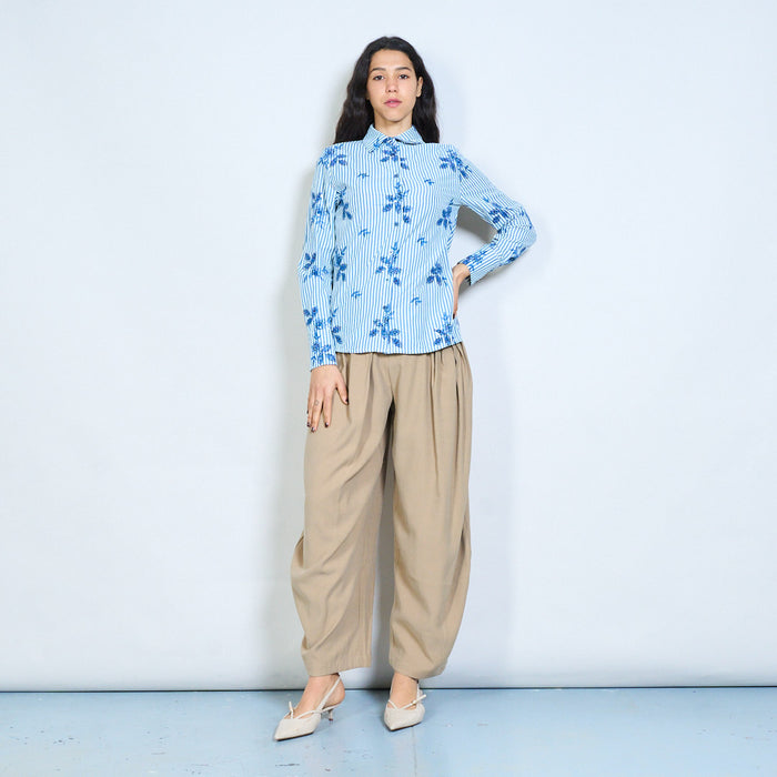 High waist pleated wide leg tailored trousers wholesale