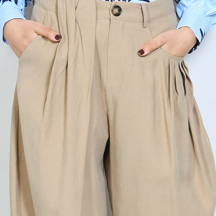 High waist pleated wide leg tailored trousers wholesale