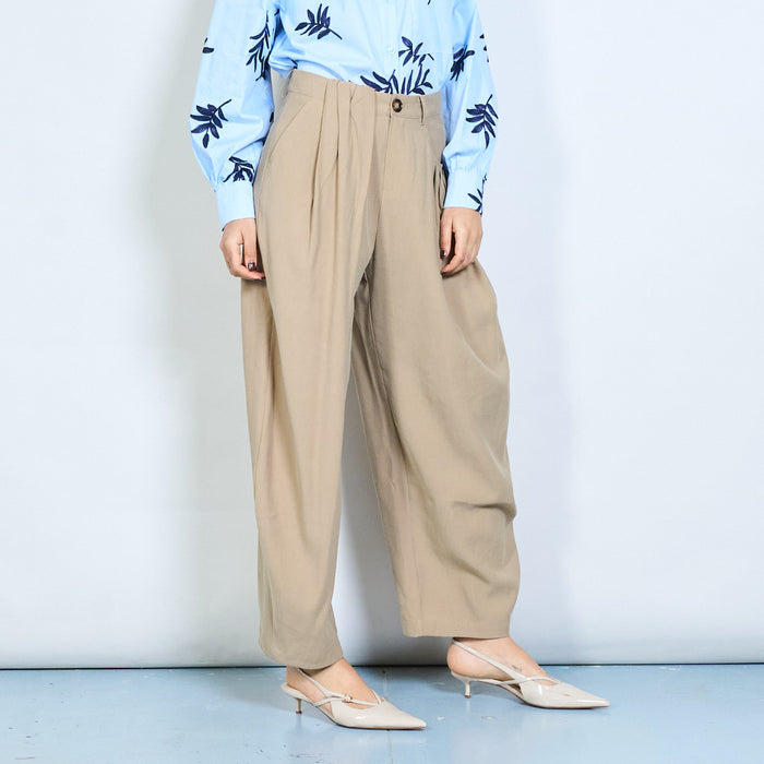 High waist pleated wide leg tailored trousers wholesale