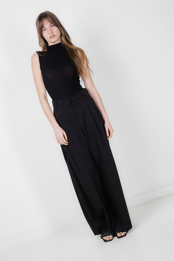 High waist pleated wide leg tailored trousers wholesale