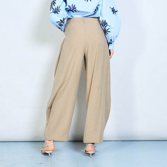 High waist pleated wide leg tailored trousers wholesale