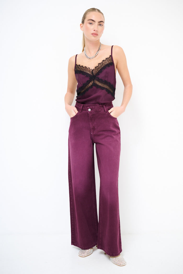 High-waist straight wide denim pants with smooth finish wholesale