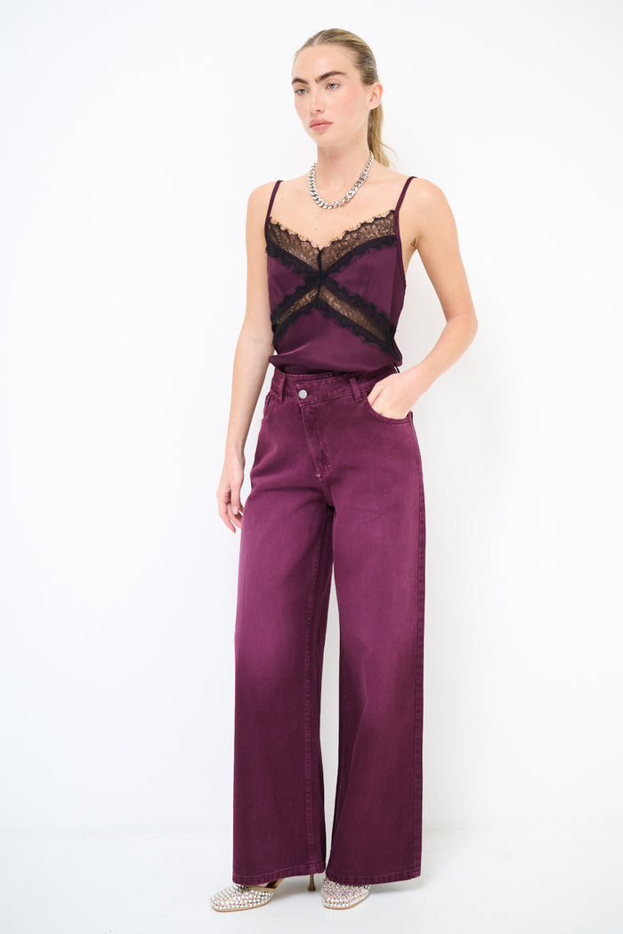 High-waist straight wide denim pants with smooth finish wholesale