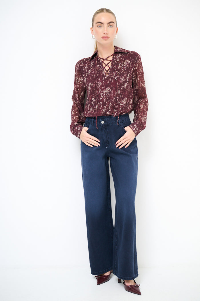 High-waist straight wide denim pants with smooth finish wholesale