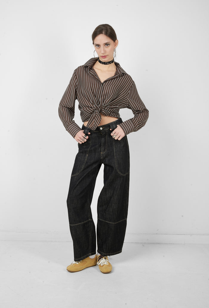 High waist wide leg contrast stitch denim jeans wholesale