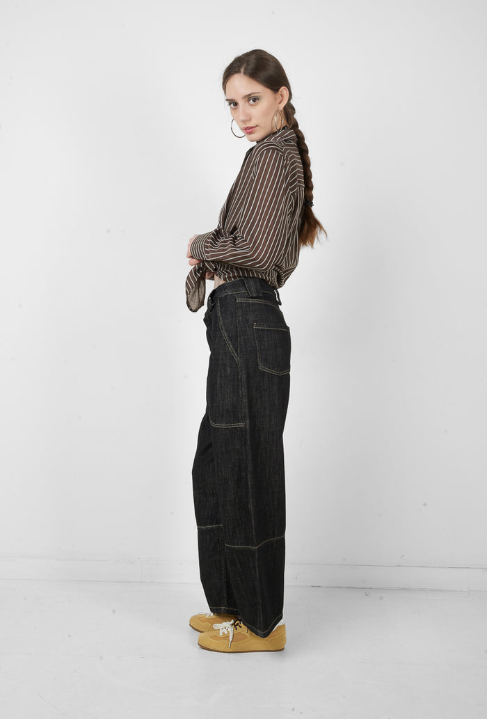High waist wide leg contrast stitch denim jeans wholesale