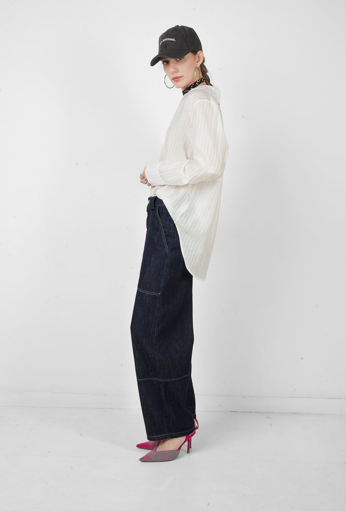 High waist wide leg contrast stitch denim jeans wholesale