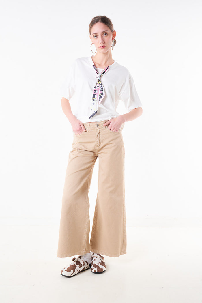 High waist wide leg cotton twill trouser with five pocket detail wholesale