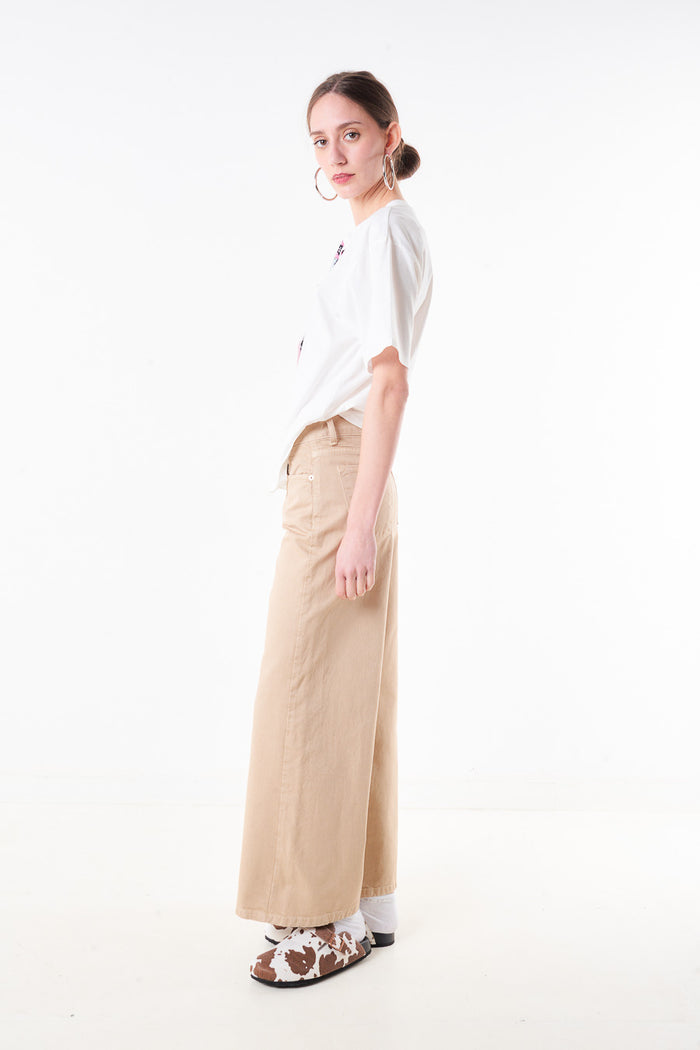 High waist wide leg cotton twill trouser with five pocket detail wholesale