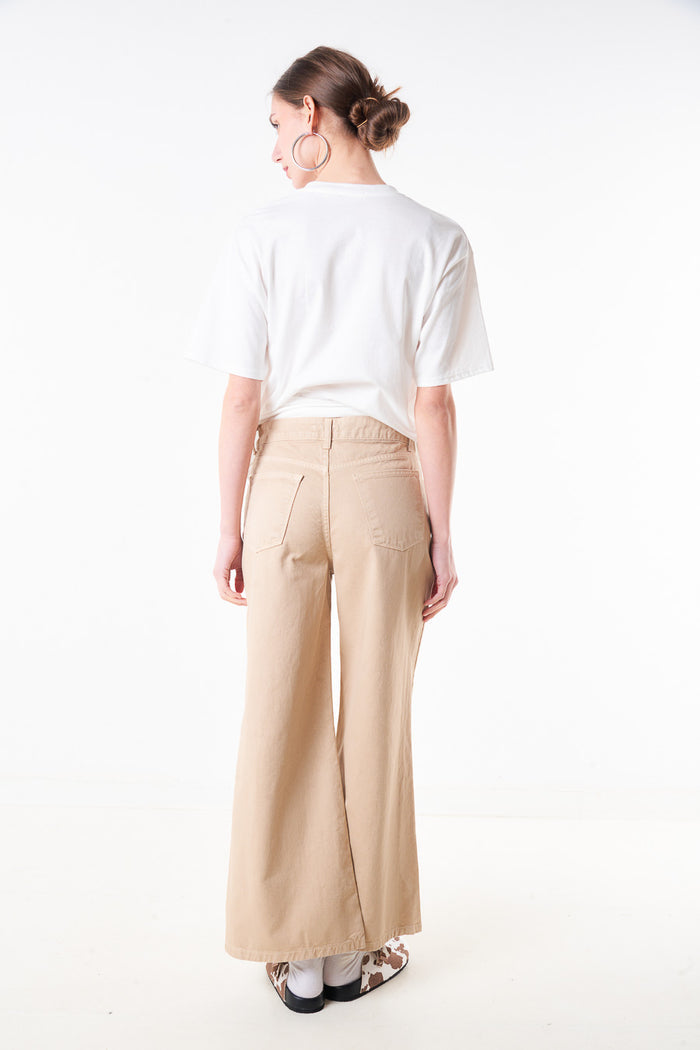 High waist wide leg cotton twill trouser with five pocket detail wholesale