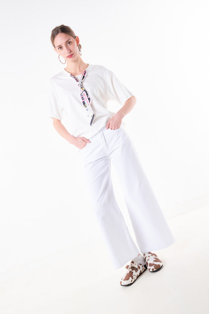 High waist wide leg cotton twill trouser with five pocket detail wholesale