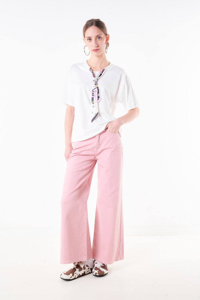 High waist wide leg cotton twill trouser with five pocket detail wholesale