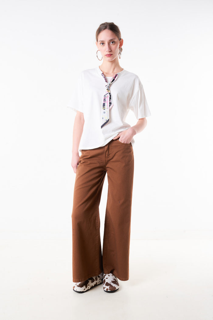 High waist wide leg cotton twill trouser with five pocket detail wholesale