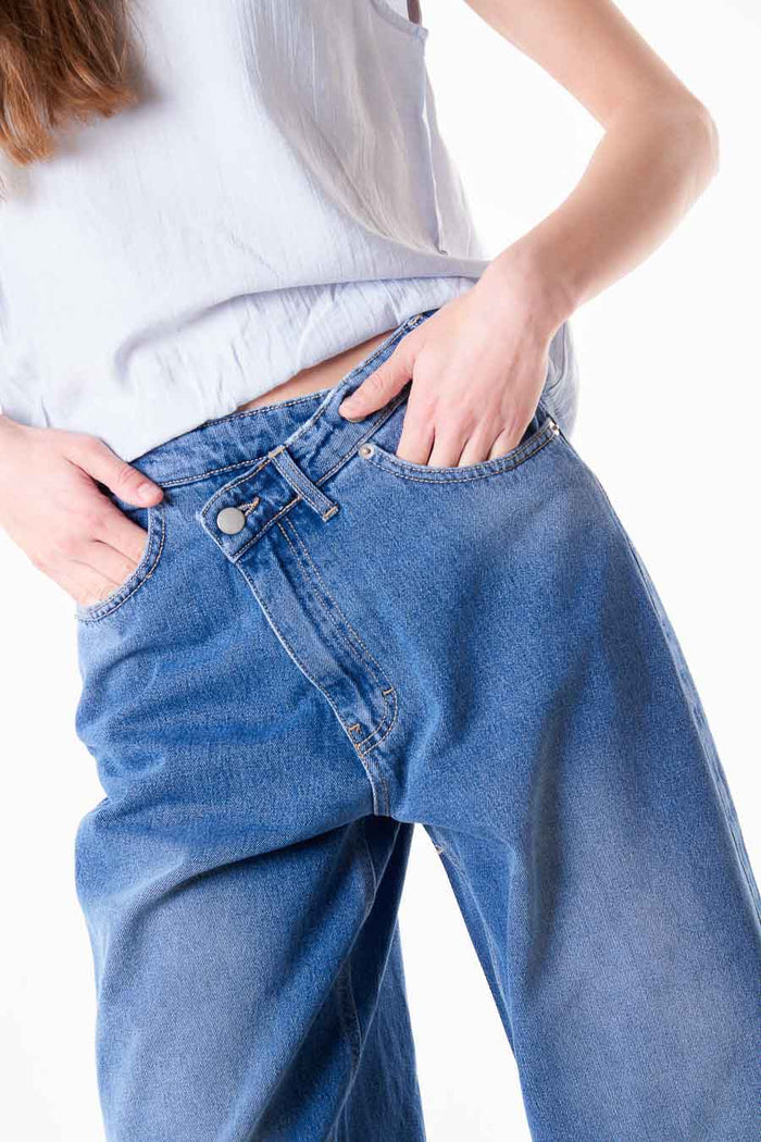 High waist wide leg denim jeans with classic five pocket design wholesale