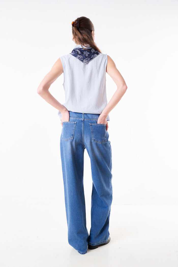 High waist wide leg denim jeans with classic five pocket design wholesale